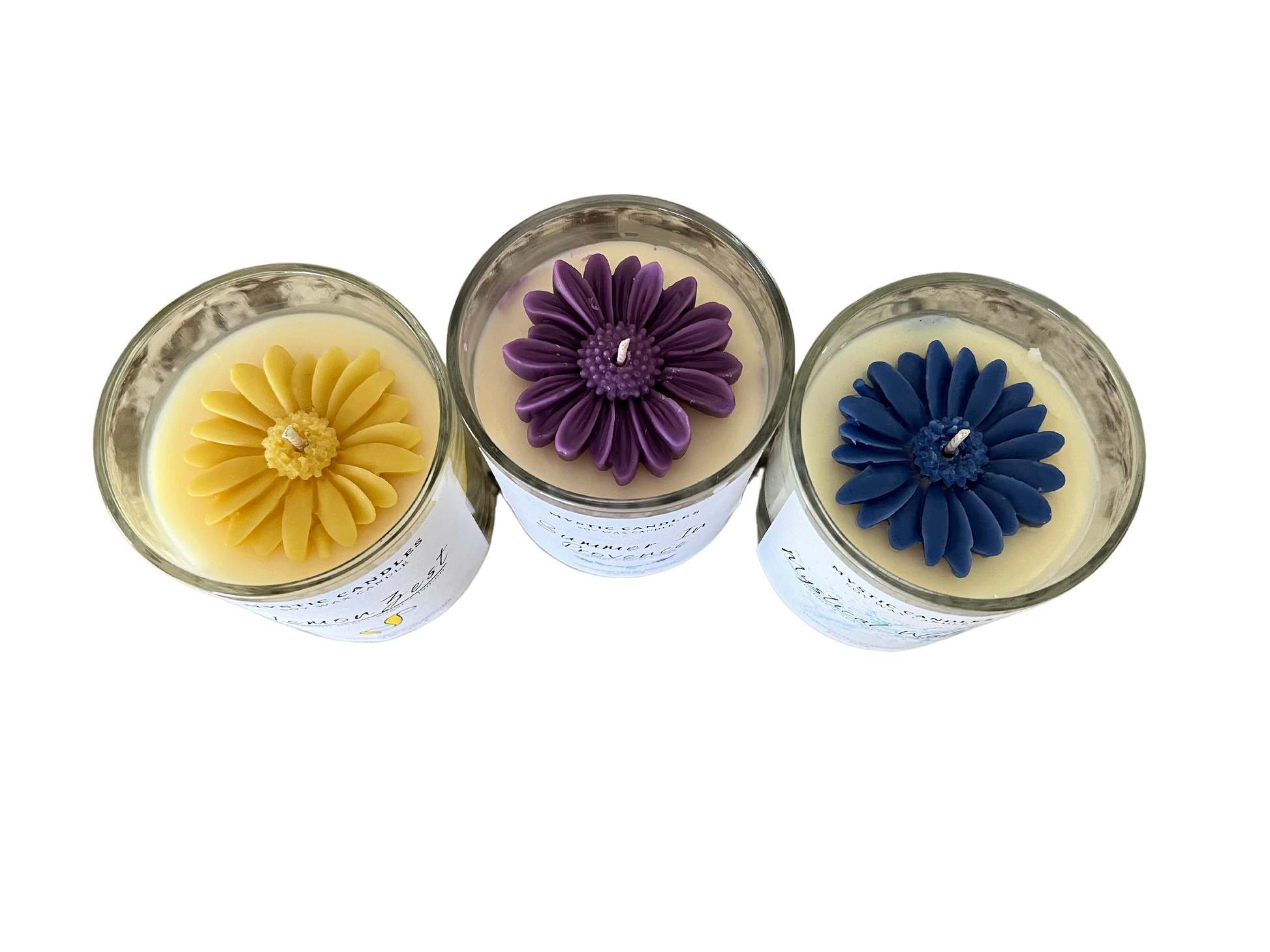 Swirl Scented Soy Wax Candle with Flower Inset - Mystic Candles and Soaps LLC