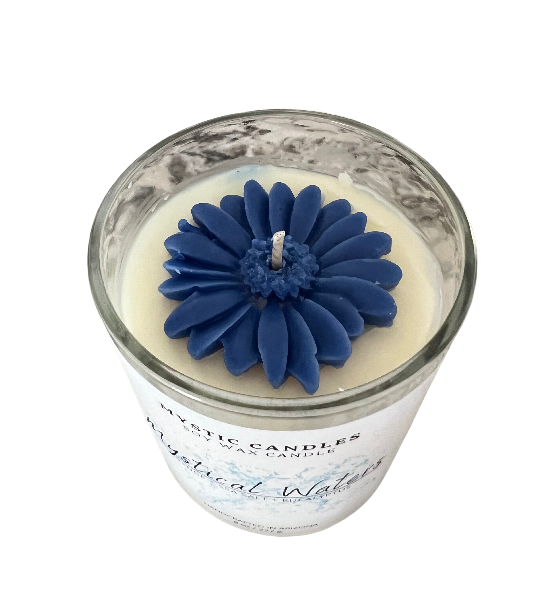 Swirl Scented Soy Wax Candle with Flower Inset - Mystic Candles and Soaps LLC