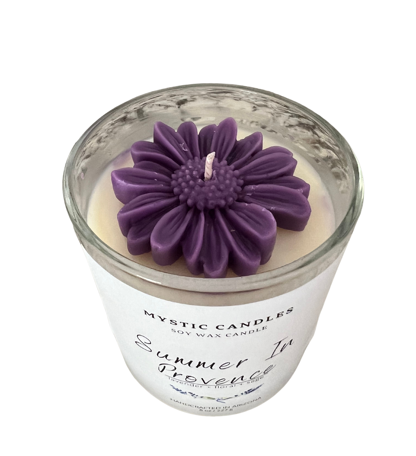 Swirl Scented Soy Wax Candle with Flower Inset - Mystic Candles and Soaps LLC